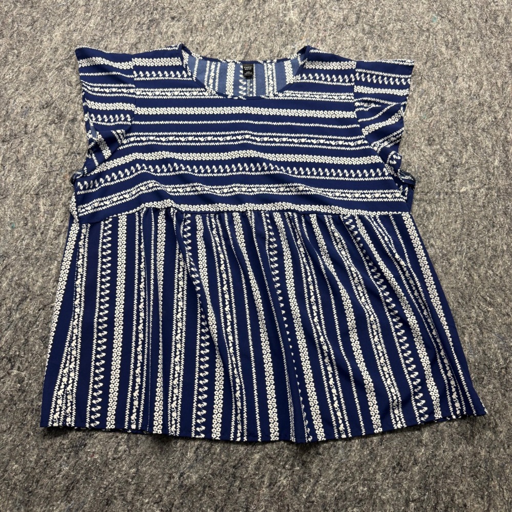 Emery Rose Navy Blue White Striped Floral Flutter Sleeve Blouse 4XL JIT8605590